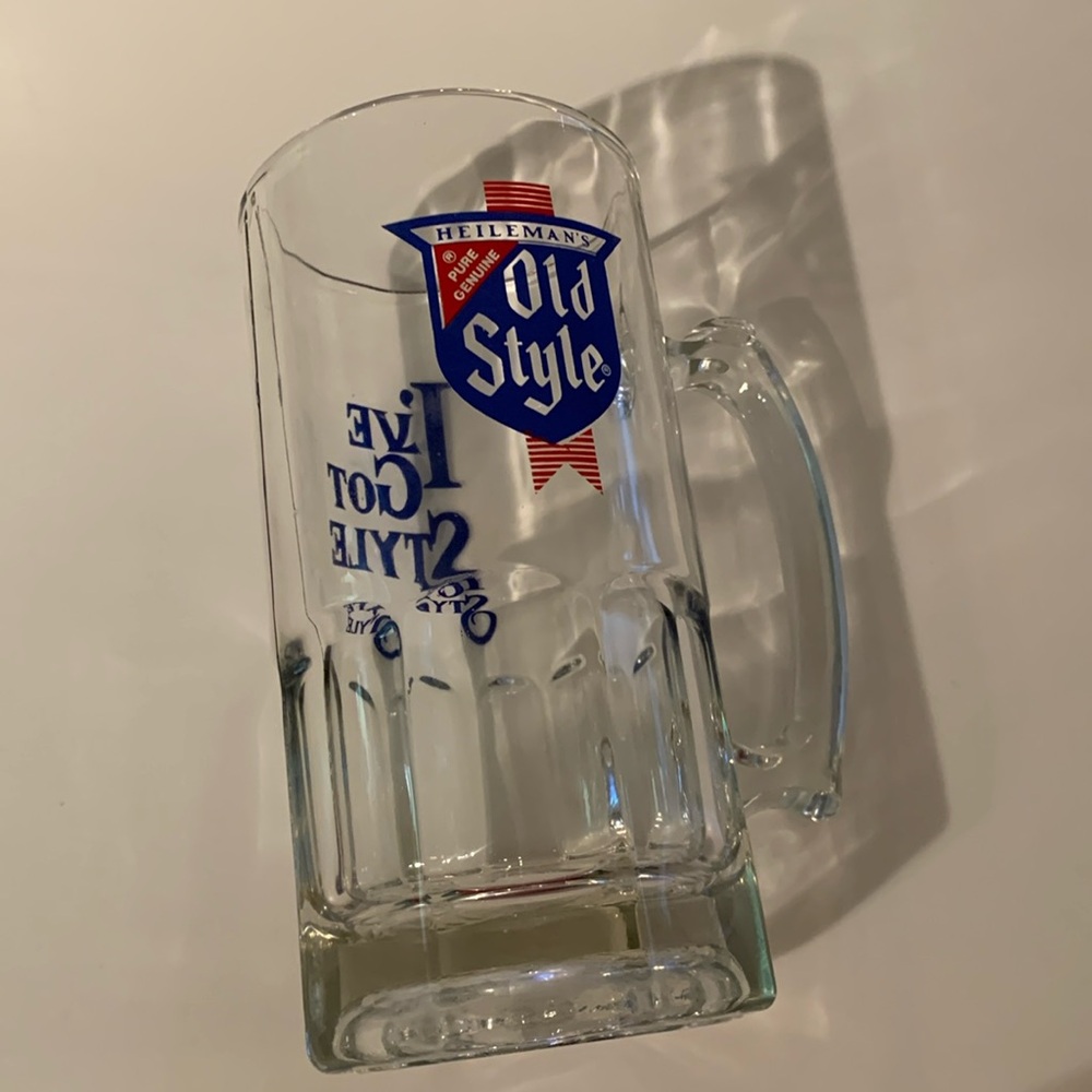 Heileman’s Old Style Beer Mug Glass “I’ve got Style” Heavy Large VINTAGE RARE